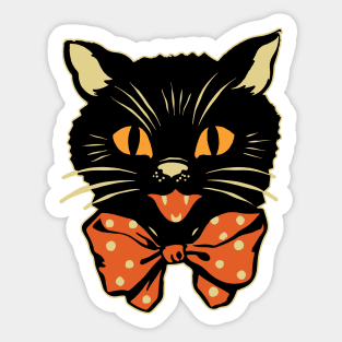 Vintage Halloween Black with Bowtie Spooky Retro Folk Art Sticker